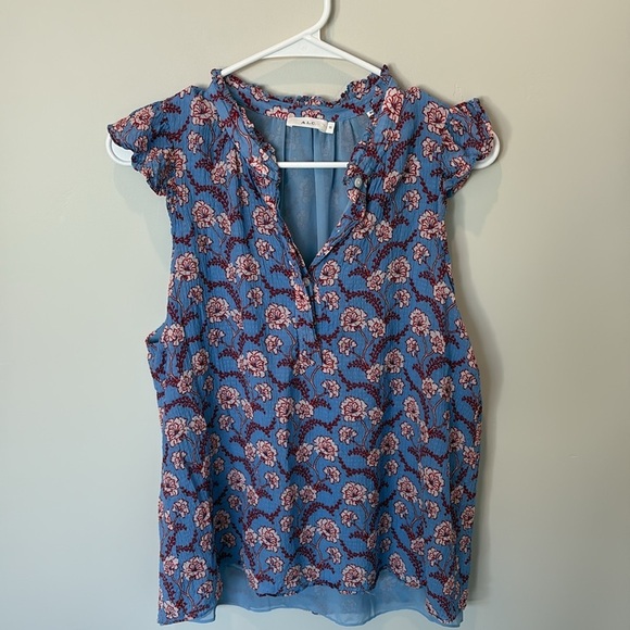 A.L.C Foley Top in Blue & Red Multi Silk Flutter Sleeve Floral Size 10 - Picture 2 of 11